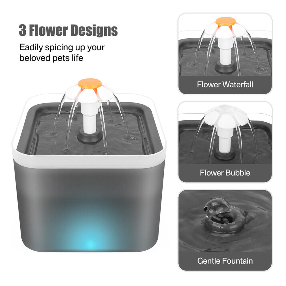 2L Pet Dog Cat Water Fountain Automatic LED Auto Dish Drinking Dispenser Bowl