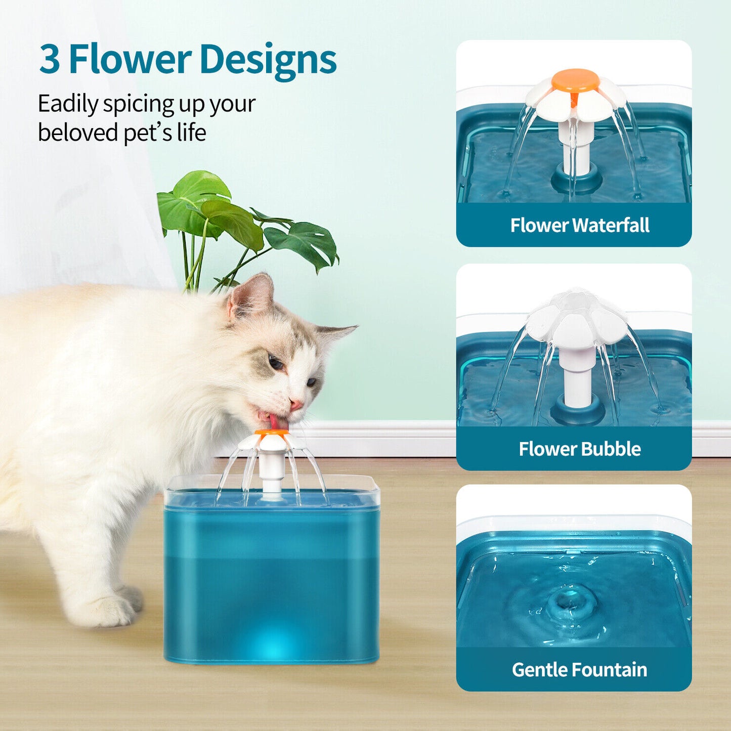 2L Pet Dog Cat Water Fountain Automatic LED Auto Dish Drinking Dispenser Bowl